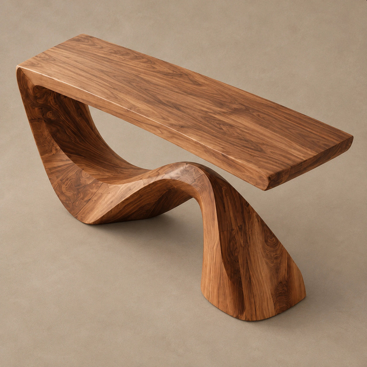 Mid Century Sculptural Console Table With Flowing Wave Base For Foyer