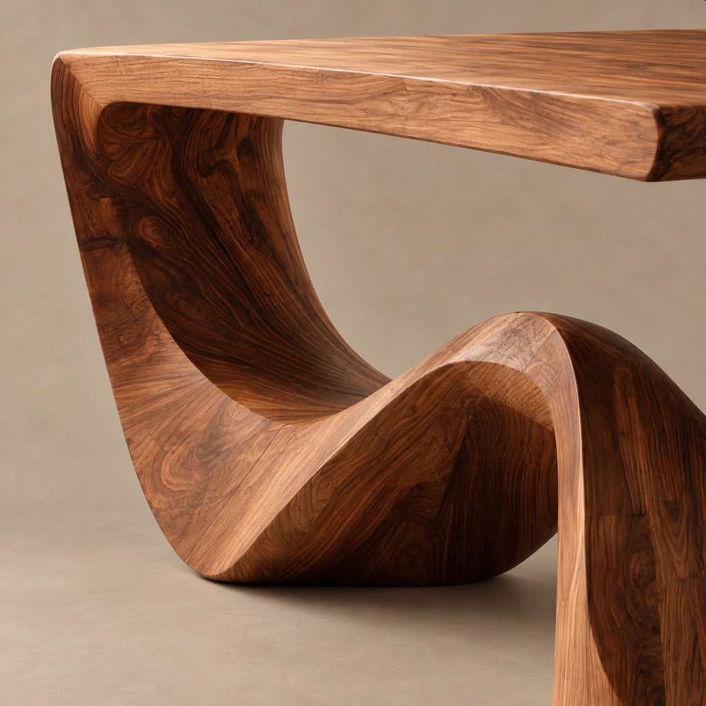 Mid Century Sculptural Console Table With Flowing Wave Base For Foyer