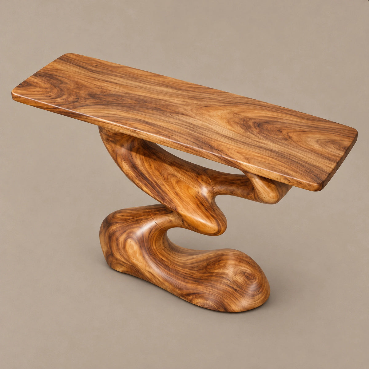 Mid Century Sculptural Console Table With S Curve Pedestal For Entryway