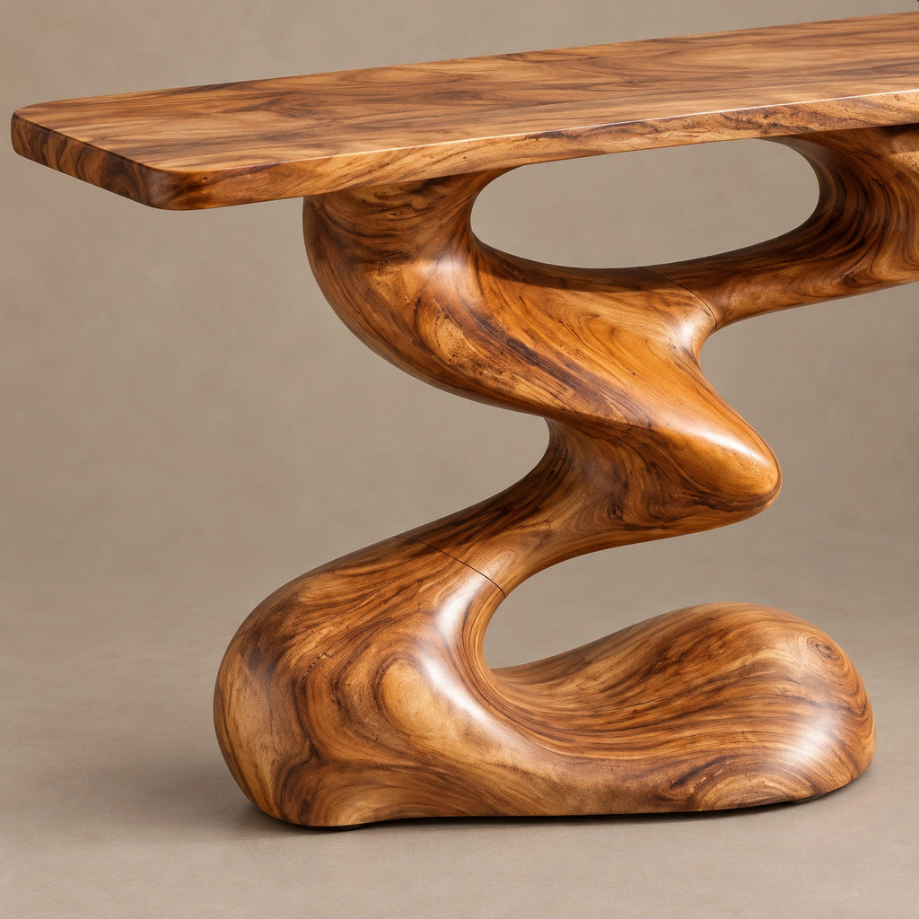 Mid Century Sculptural Console Table With S Curve Pedestal For Entryway