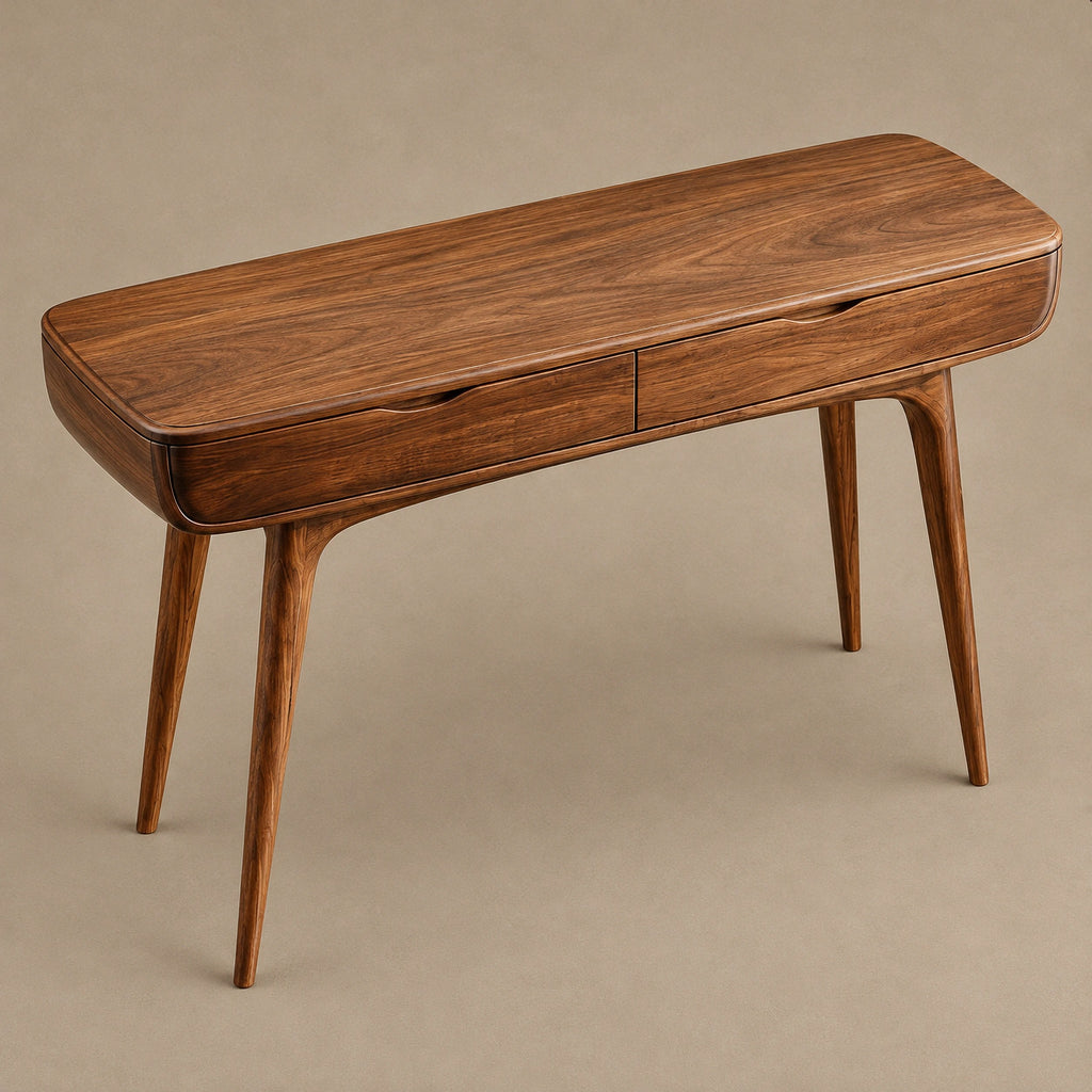 Mid Century Slim Wood Console Table With 2 Drawers For Hallway