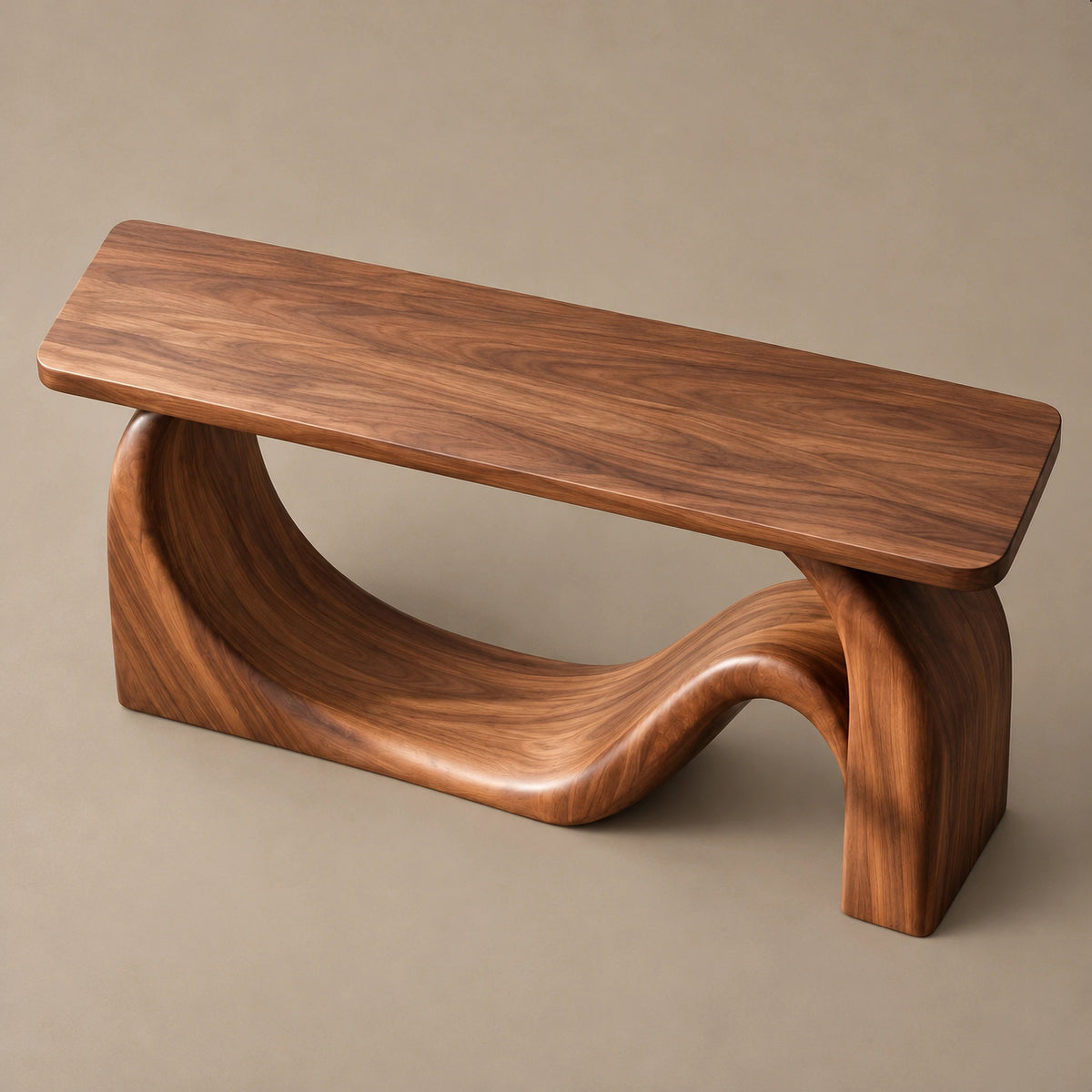Minimalist Flowing Wood Console Table With Sculpted Base For Hallway