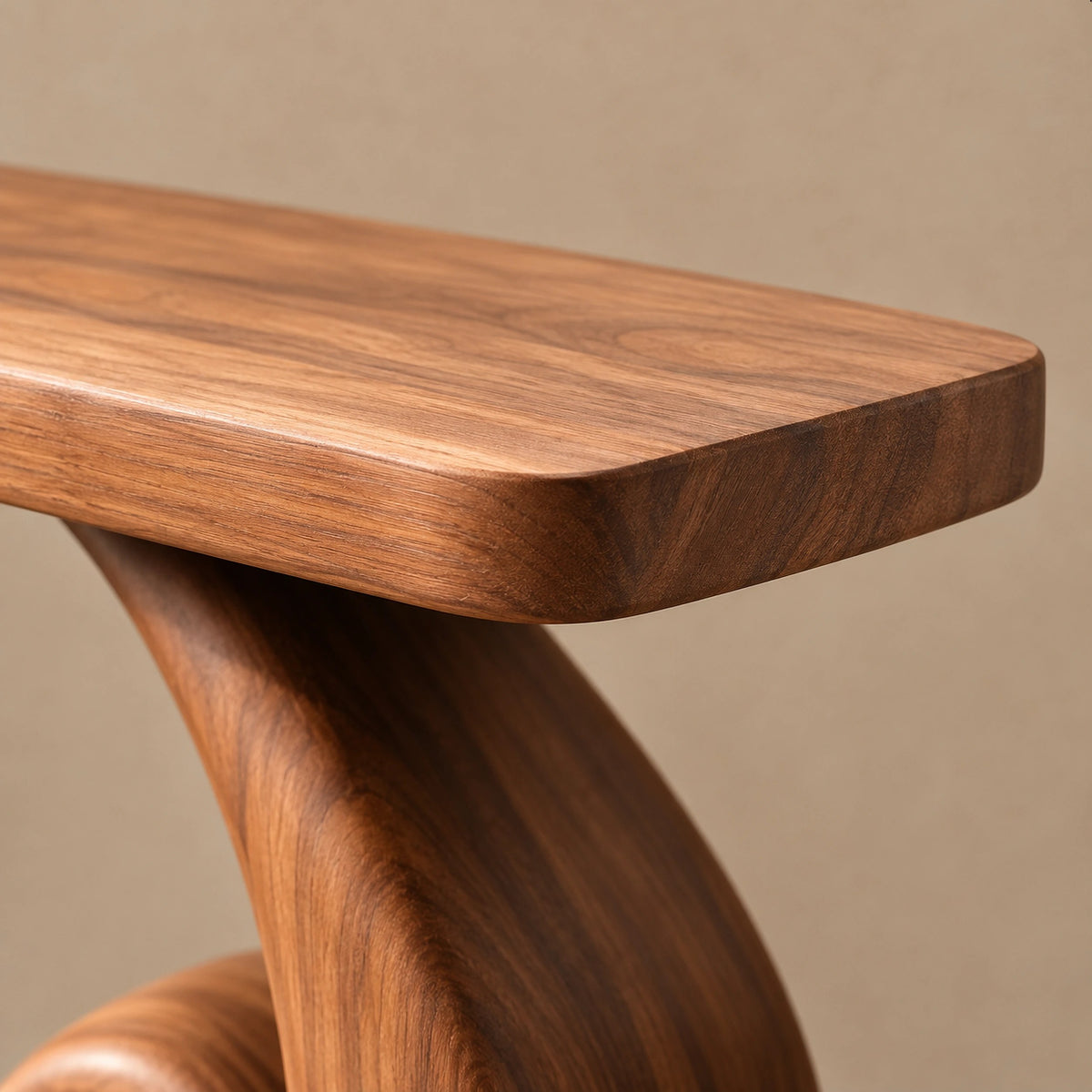 Minimalist Flowing Wood Console Table With Sculpted Base For Hallway