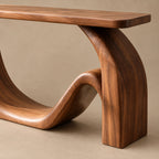 Minimalist Flowing Wood Console Table With Sculpted Base For Hallway