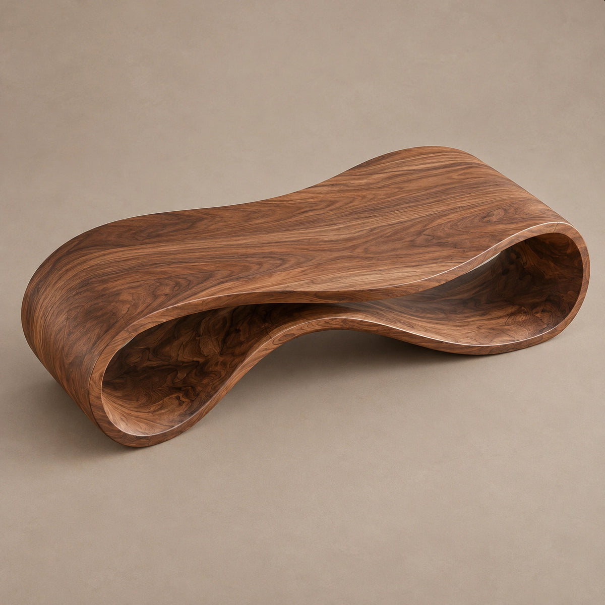 Minimalist Ribbon Wood Coffee Table With Undulating Base For Living Room