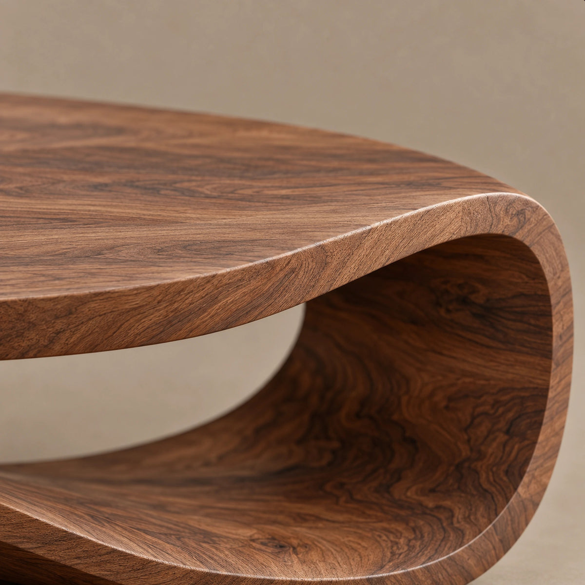 Minimalist Ribbon Wood Coffee Table With Undulating Base For Living Room