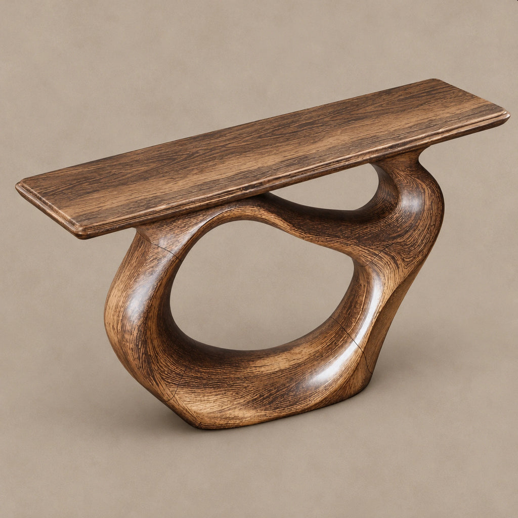 Minimalist Sculptural Console Table With Oval Loop Base For Living Room