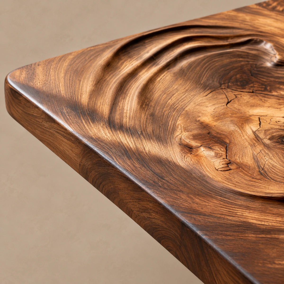 Minimalist Square Coffee Table With Carved Ripple Top For Living Room