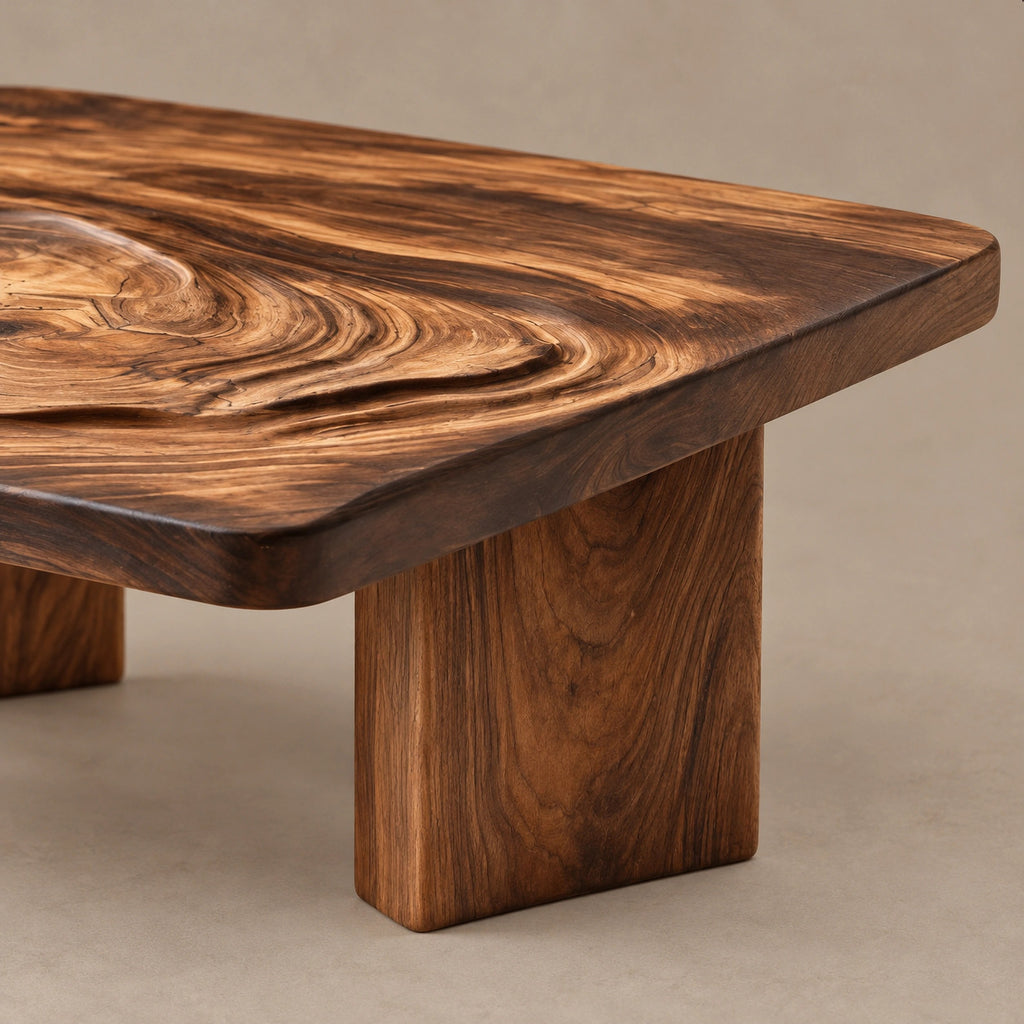 Minimalist Square Coffee Table With Carved Ripple Top For Living Room