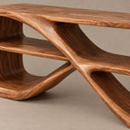Modern Curved Console Table With Open Bookshelves For Living Room