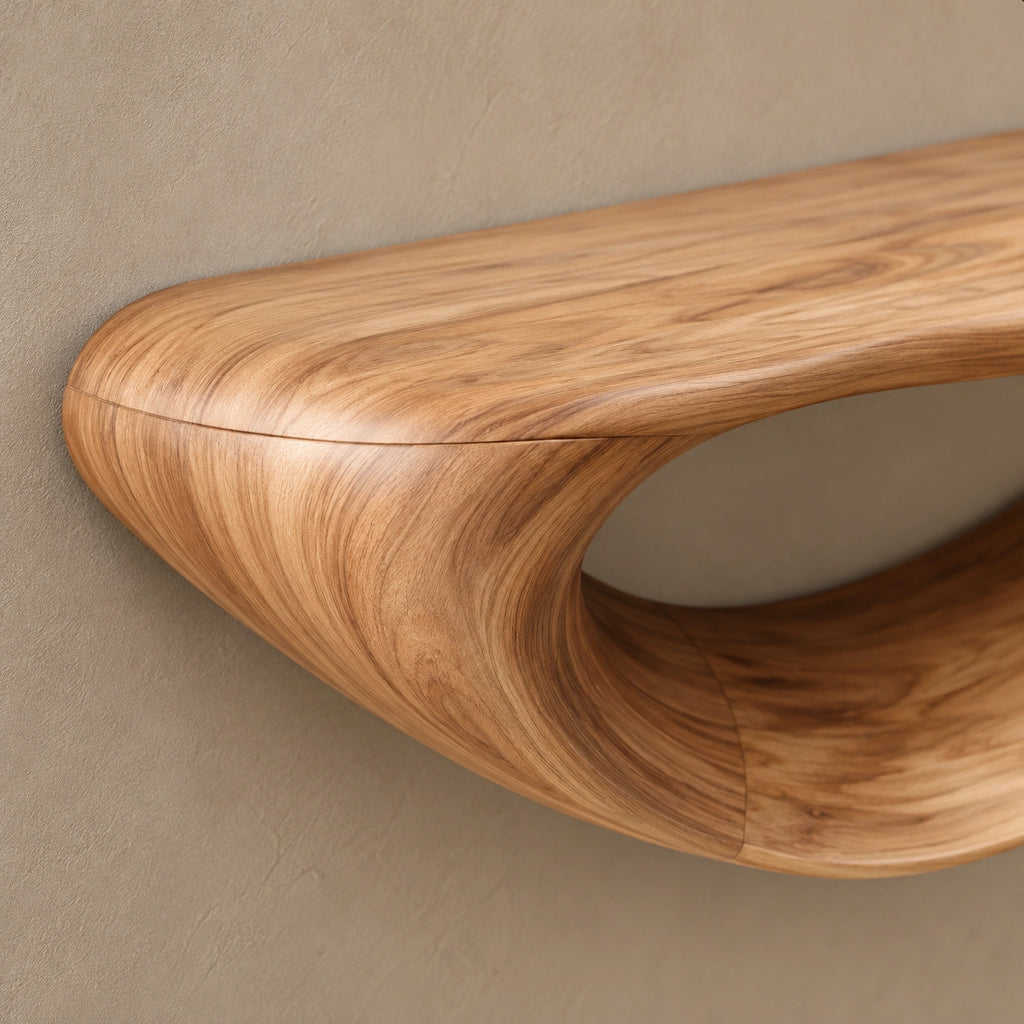 Modern Floating Console Table With Sculpted Wave Profile For Living Room