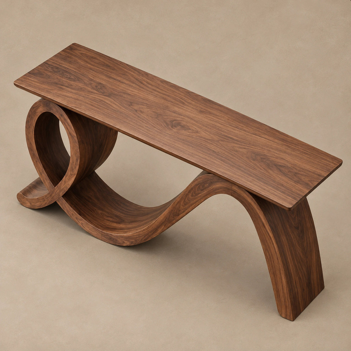Modern Flowing Wood Console Table With Loop Base For Entryway