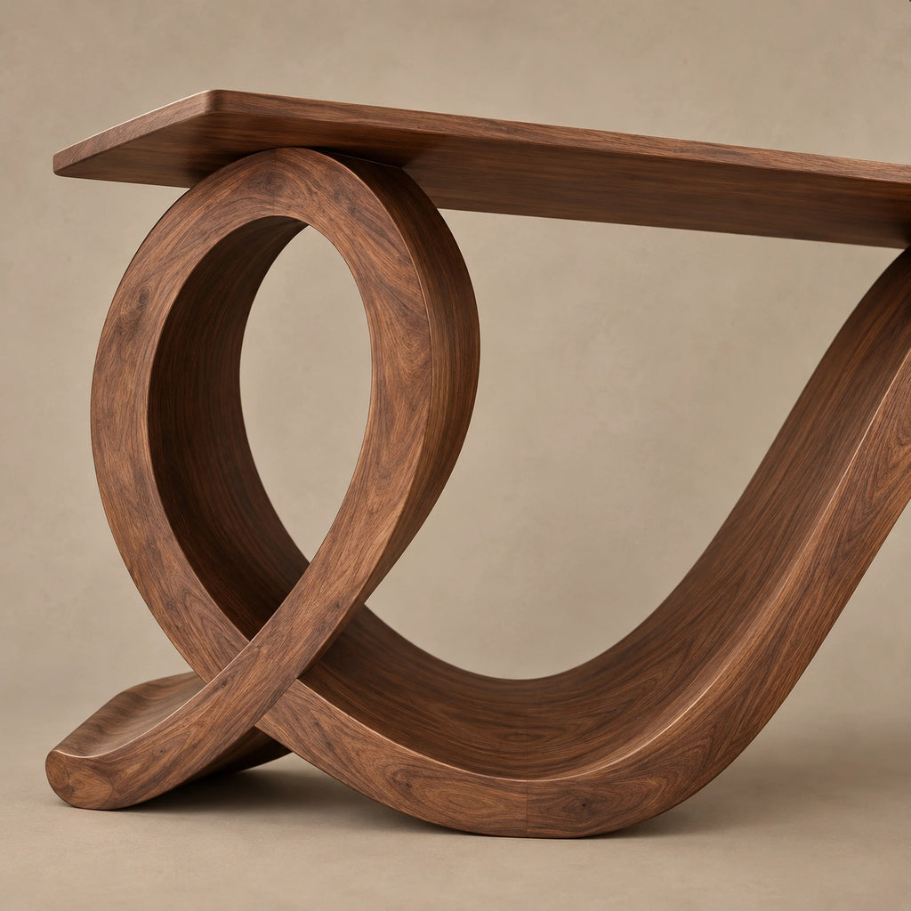 Modern Flowing Wood Console Table With Loop Base For Entryway