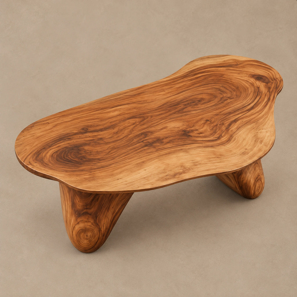 Modern Freeform Wooden Coffee Table With Two Sculpted Legs For Living Room