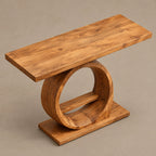 Modern Ring Pedestal Console Table With Open Shelf Nook For Entryway