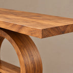 Modern Ring Pedestal Console Table With Open Shelf Nook For Entryway