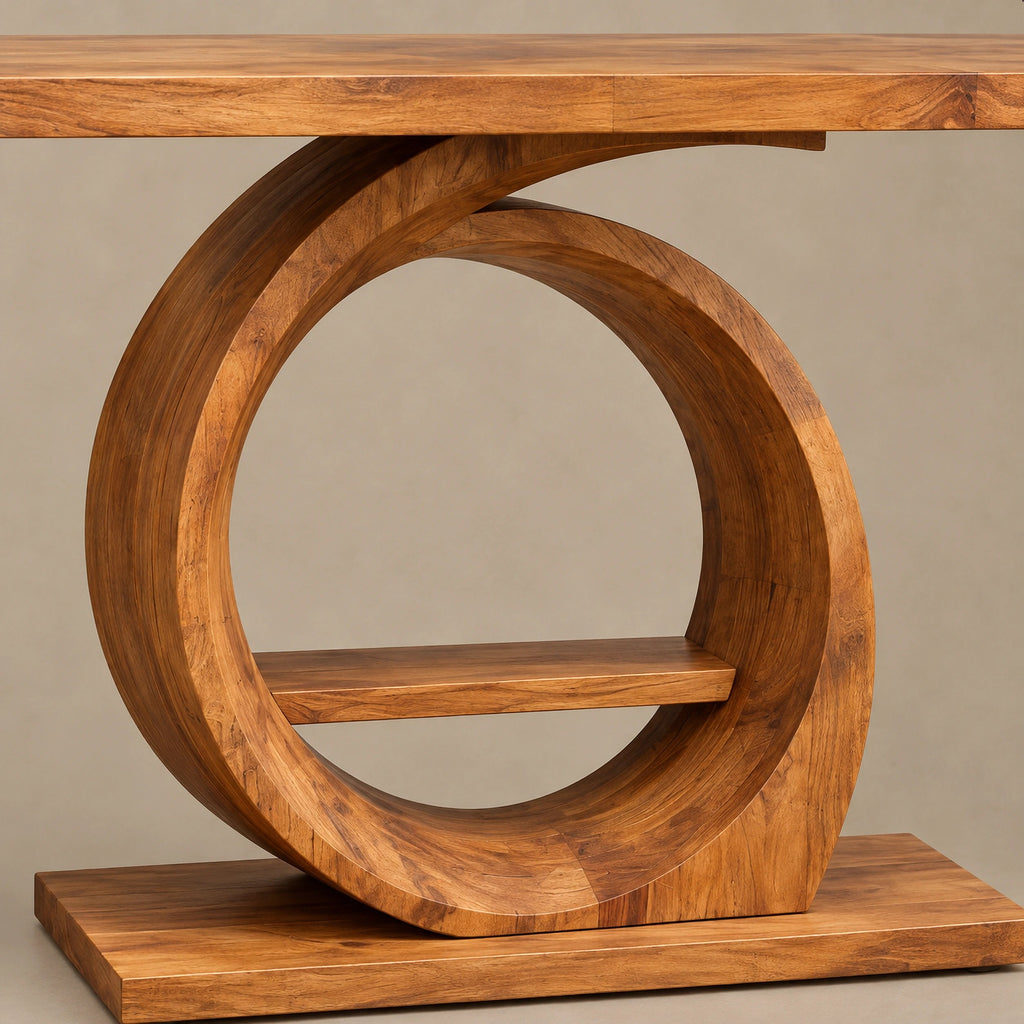 Modern Ring Pedestal Console Table With Open Shelf Nook For Entryway