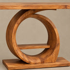 Modern Ring Pedestal Console Table With Open Shelf Nook For Entryway