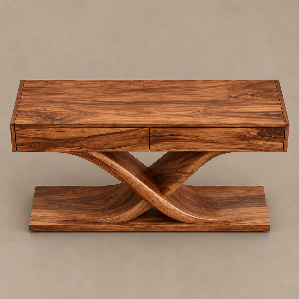 Modern Solid Wood Console Table With Crossed Curved Legs For Living Room