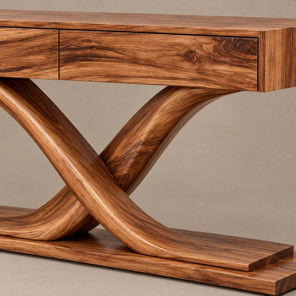 Modern Solid Wood Console Table With Crossed Curved Legs For Living Room