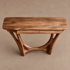 Modern Solid Wood Console Table With Curved Y Base For Hallway
