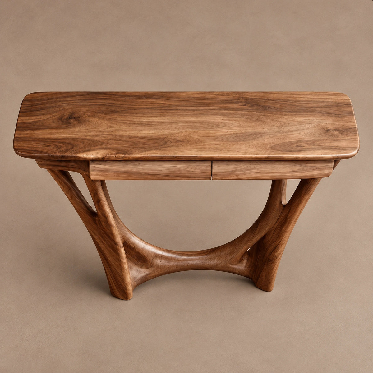 Modern Solid Wood Console Table With Curved Y Base For Hallway
