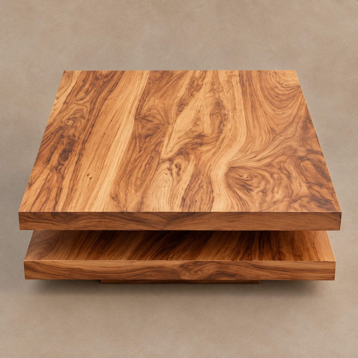 Modern Two Tier Solid Wood Coffee Table With Open Lower Deck For Living Room