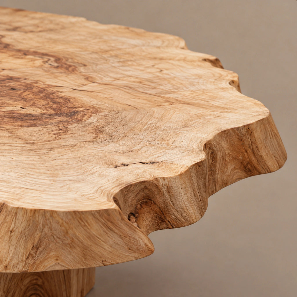 Natural Raw Edge Solid Wood Coffee Table With Chunky Block Legs For Lounge