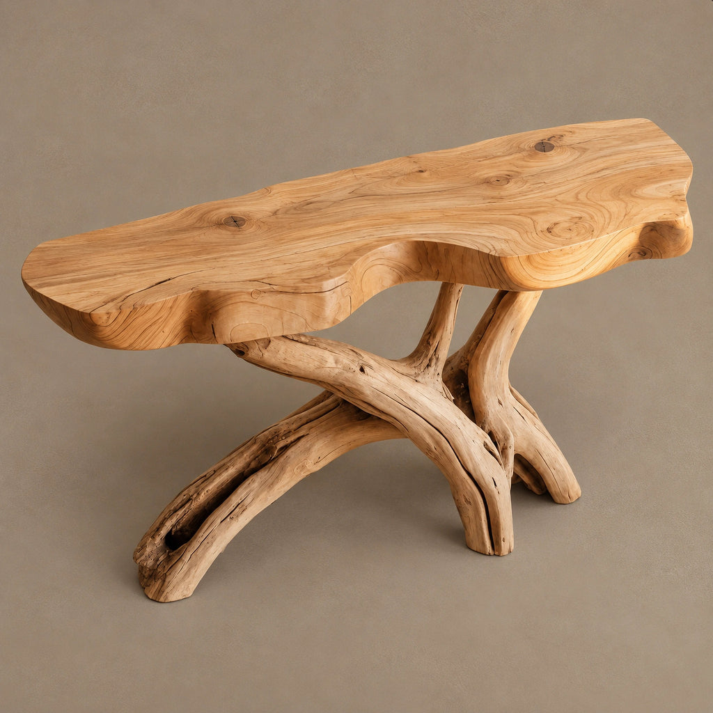 Natural Wood Console Table With X Branch Base For Entryway