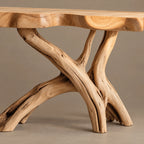 Natural Wood Console Table With X Branch Base For Entryway