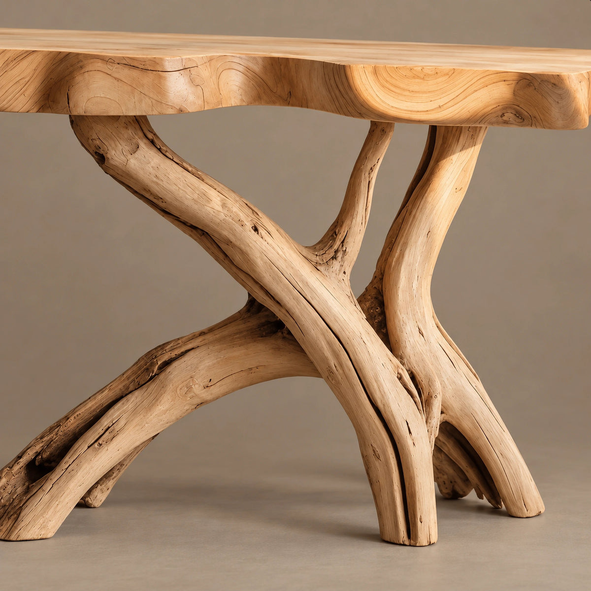 Natural Wood Console Table With X Branch Base For Entryway