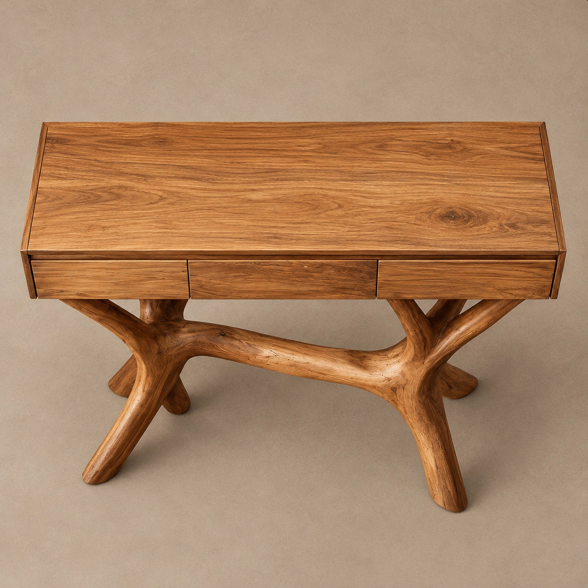 Nature Inspired Tree Branch Console Table With 3 Drawers For Entryway