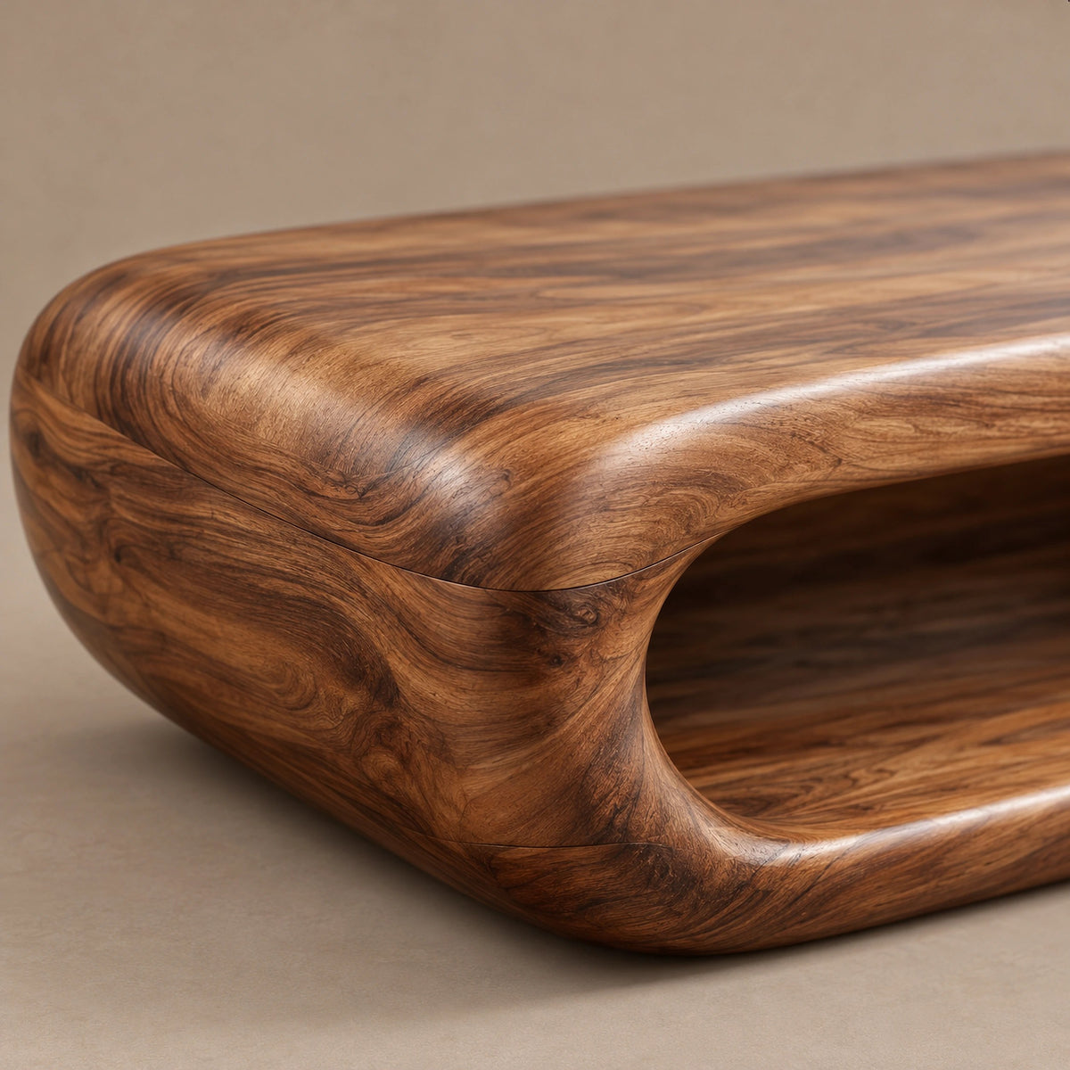 Organic Capsule Coffee Table With Open Storage Tunnel For Living Room