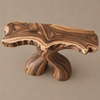 Organic Curved Burl Wood Console Table With Twisting Base For Living Room