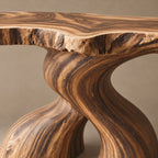 Organic Curved Burl Wood Console Table With Twisting Base For Living Room