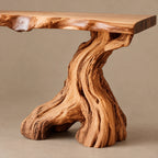 Organic Live Edge Console Table With Gnarled Trunk Base For Entryway