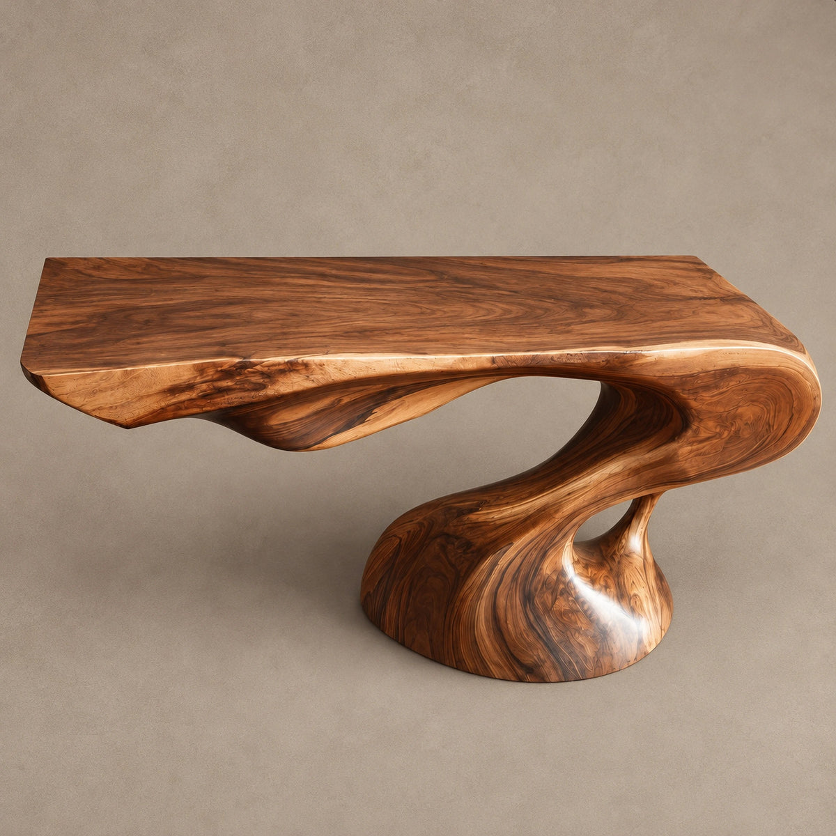 Organic Live Edge Console Table With Twisted Pedestal Base For Entryway