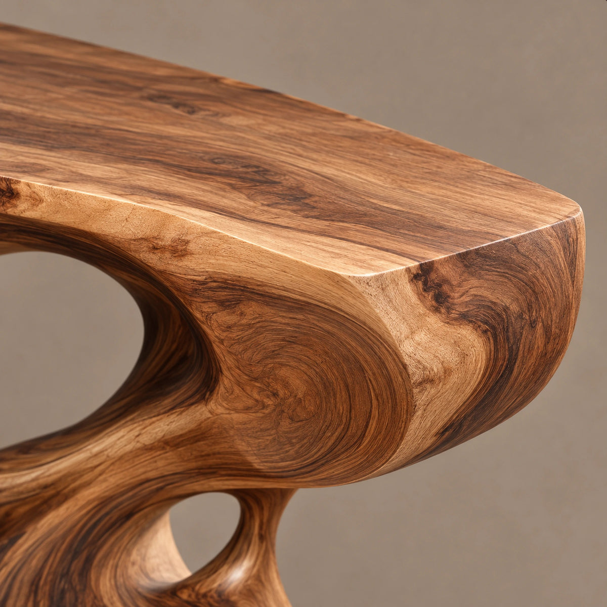 Organic Live Edge Console Table With Twisted Pedestal Base For Entryway