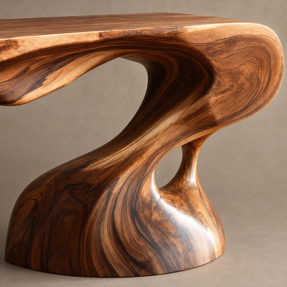 Organic Live Edge Console Table With Twisted Pedestal Base For Entryway