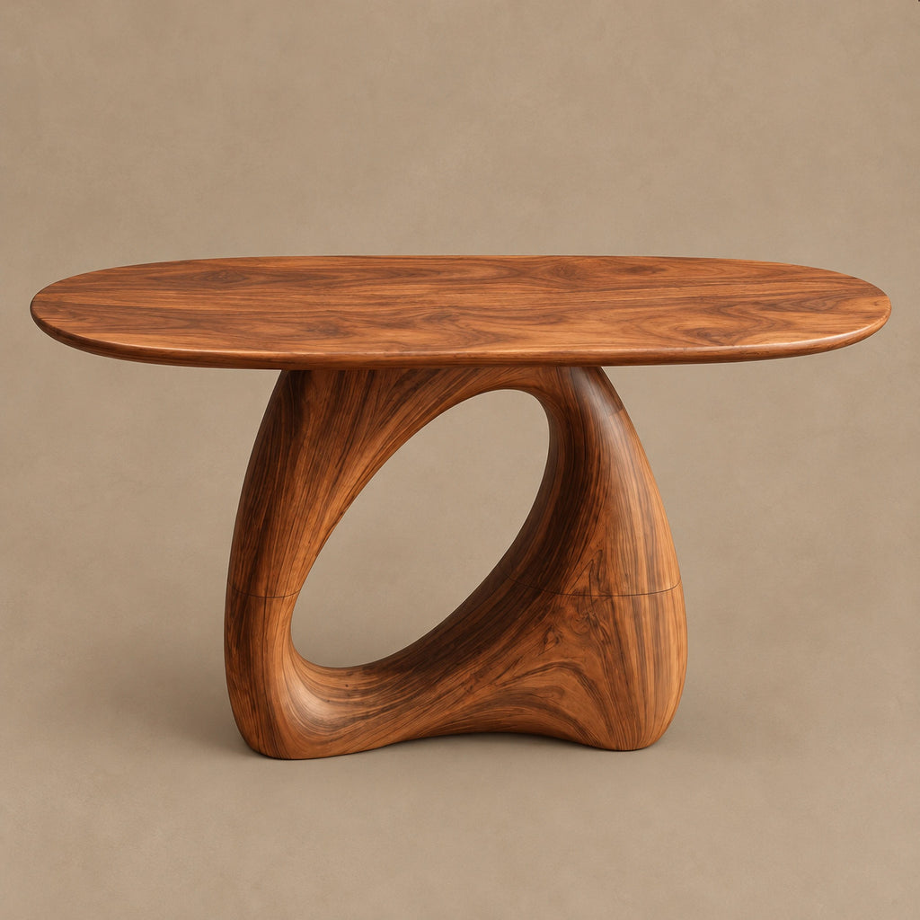 Organic Modern Console Table With Open Loop Pedestal For Entryway