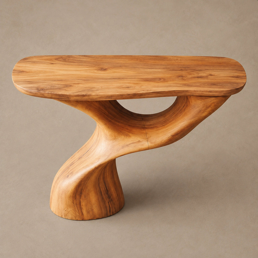 Organic Sculptural Console Table With Swooping Pedestal For Entryway