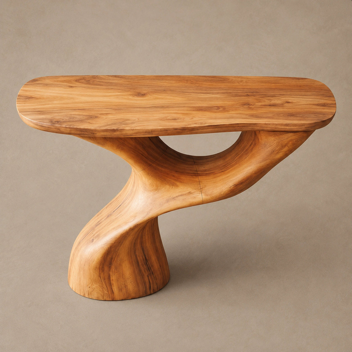 Organic Sculptural Console Table With Swooping Pedestal For Entryway