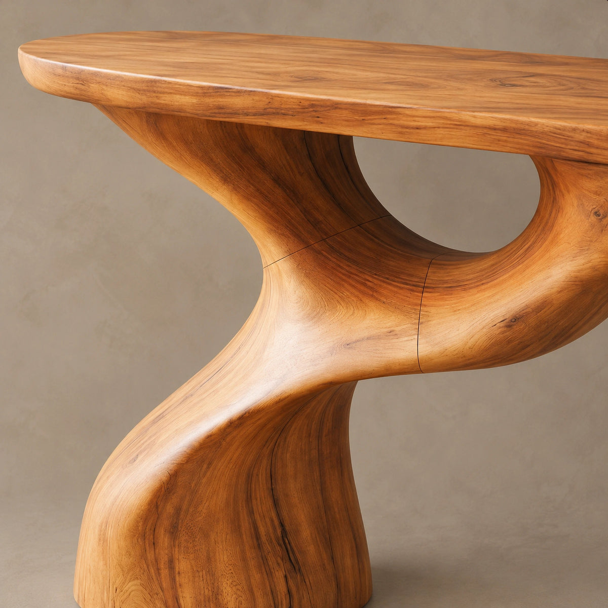 Organic Sculptural Console Table With Swooping Pedestal For Entryway