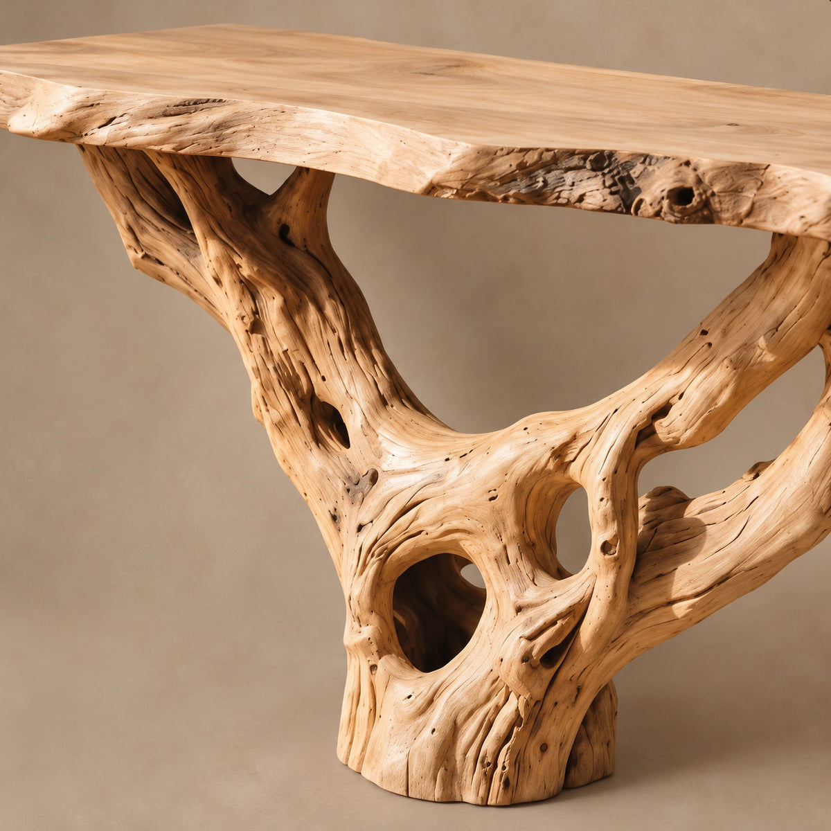 Organic Wall Mounted Console Table With Root Bracket Base For Entryway
