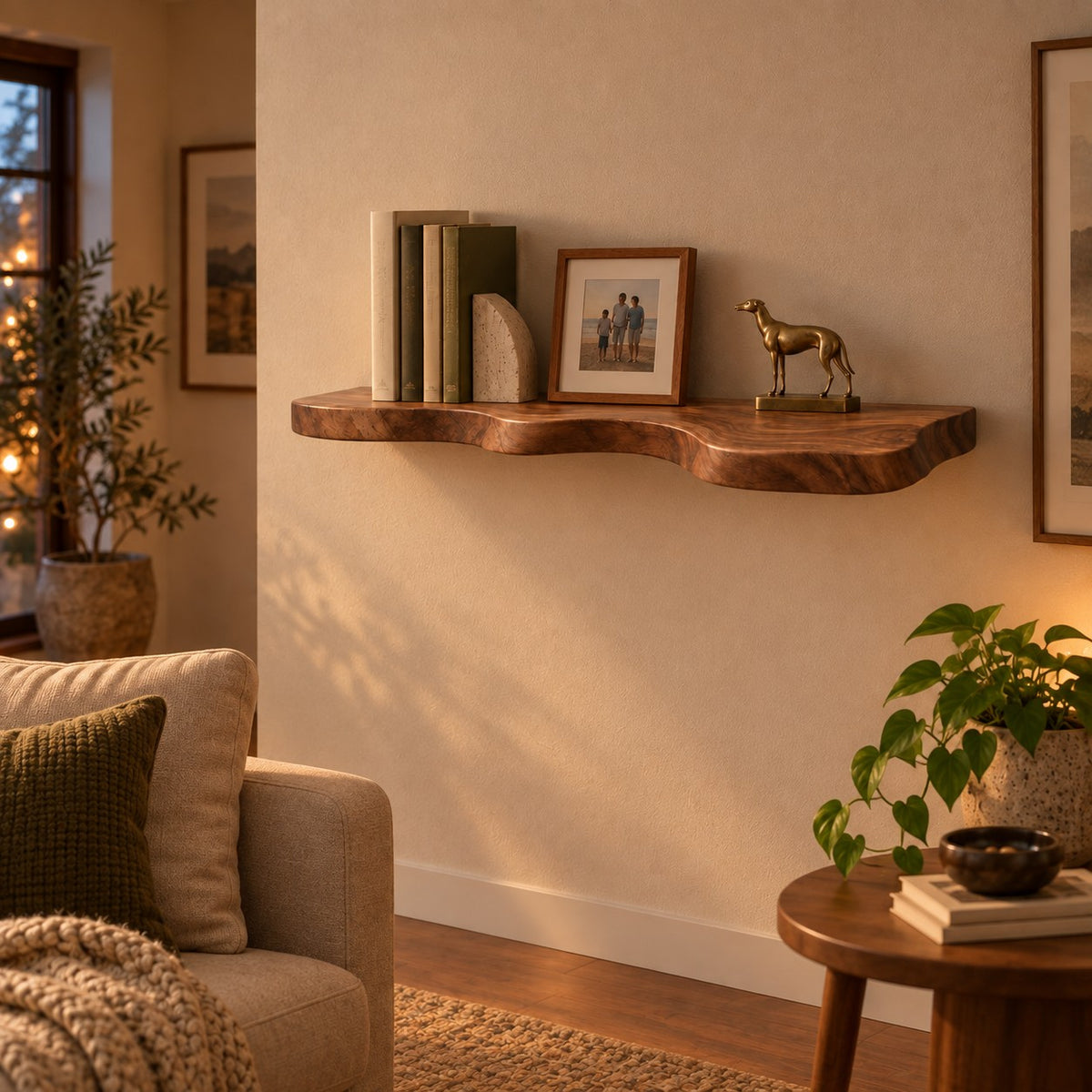 Sculptural Wave Floating Wall Shelf Set With Flowing Curve For Living Room
