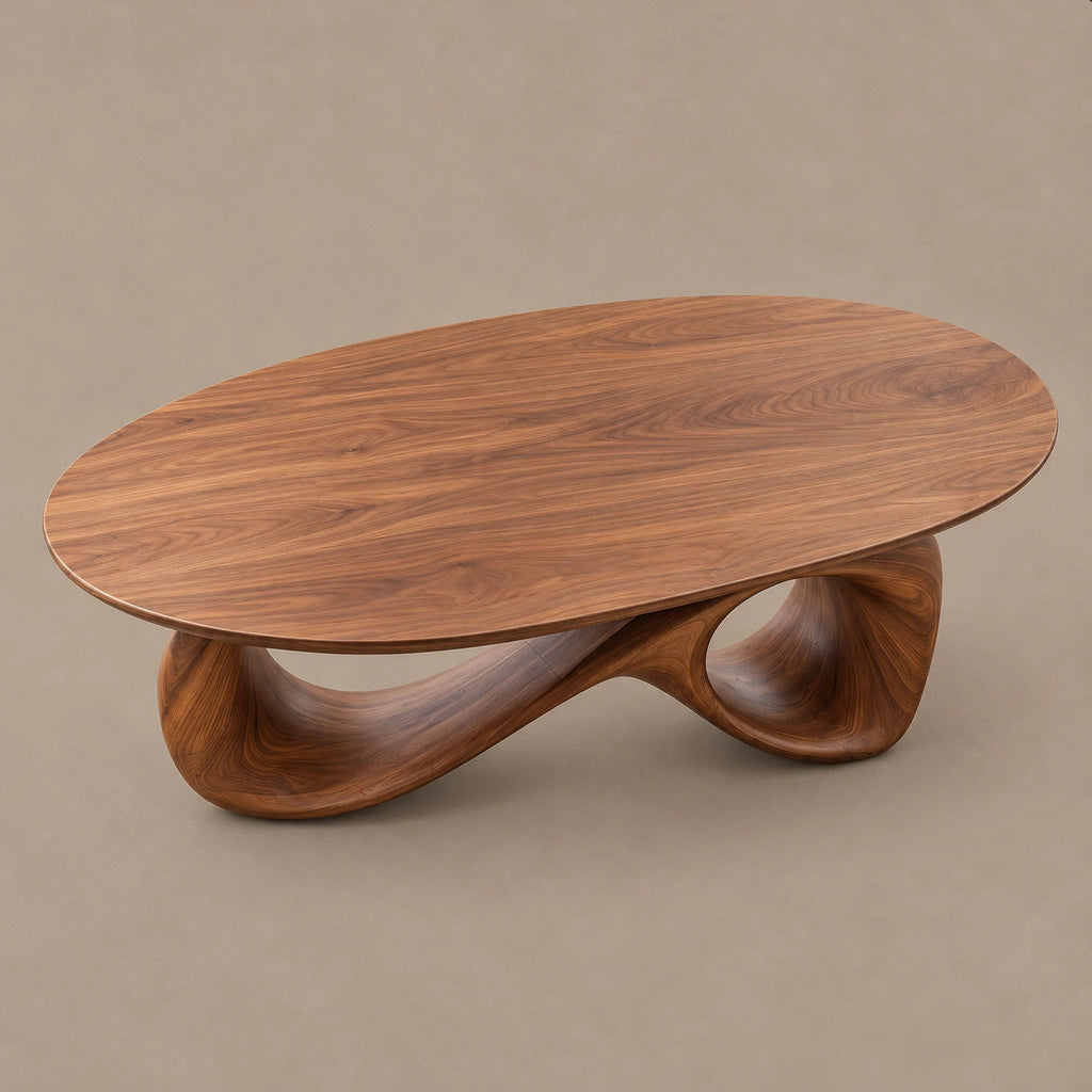 Sculptural Oval Coffee Table With Infinity Loop Base For Living Room