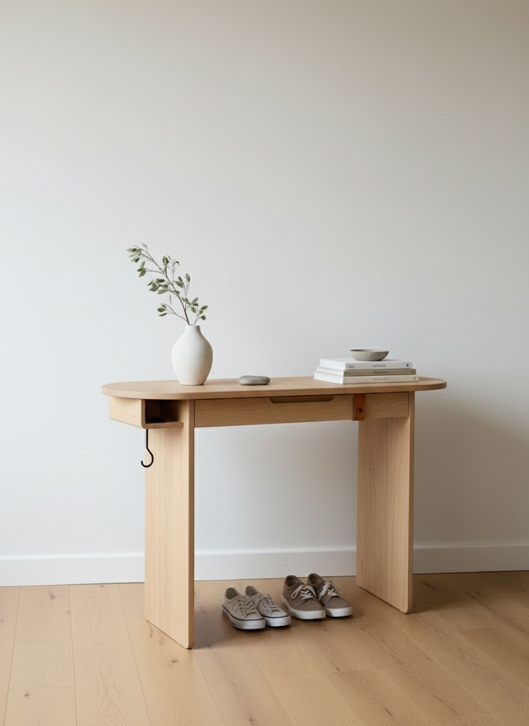 Solid Wood Minimalist Console Table with Slab Legs for Entryway Hallway
