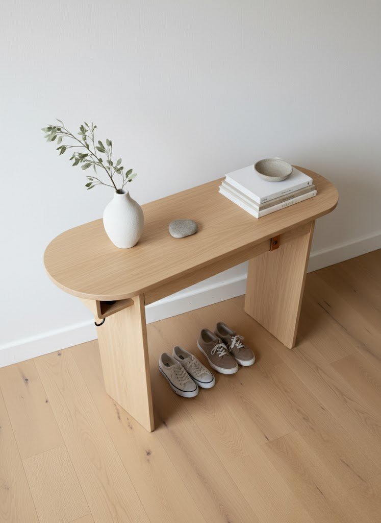 Solid Wood Minimalist Console Table with Slab Legs for Entryway Hallway