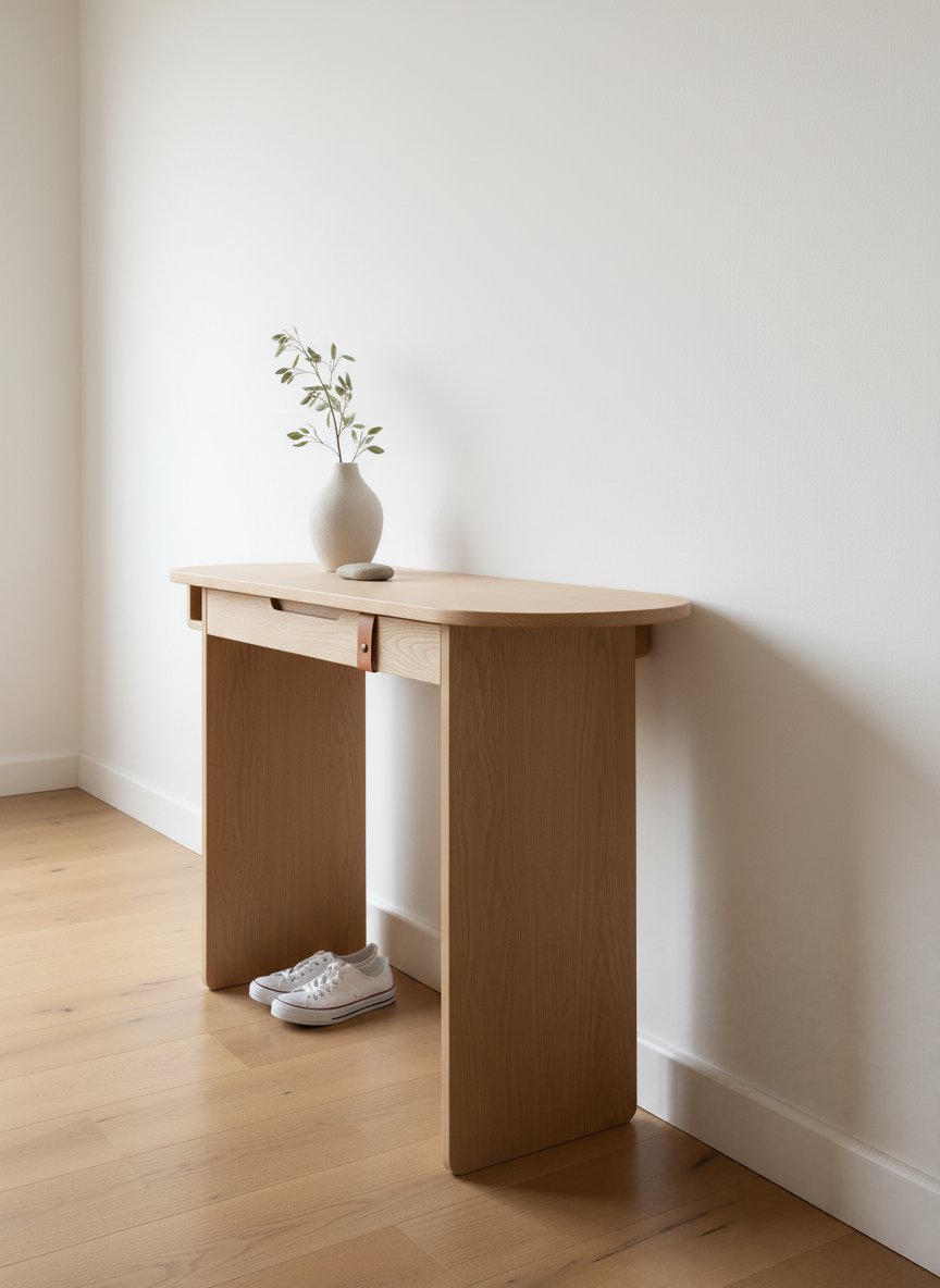Solid Wood Minimalist Console Table with Slab Legs for Entryway Hallway