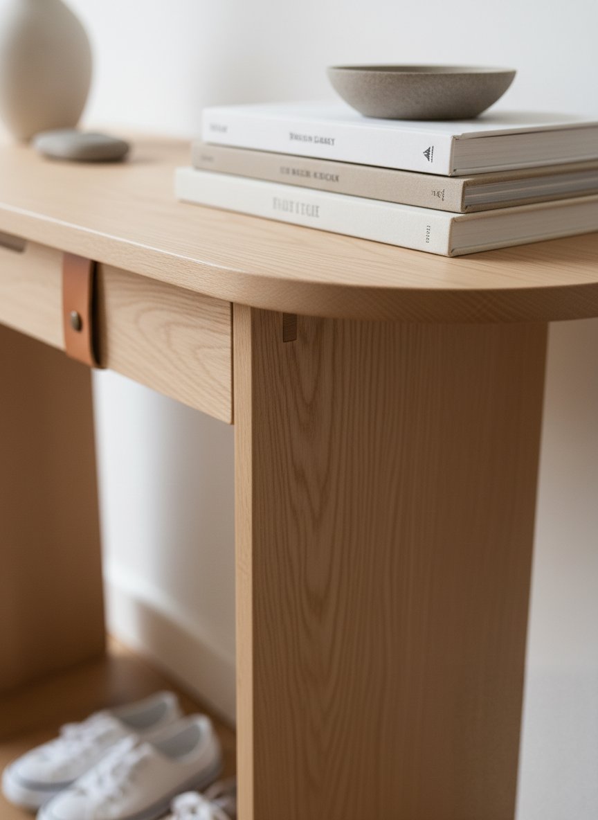 Solid Wood Minimalist Console Table with Slab Legs for Entryway Hallway